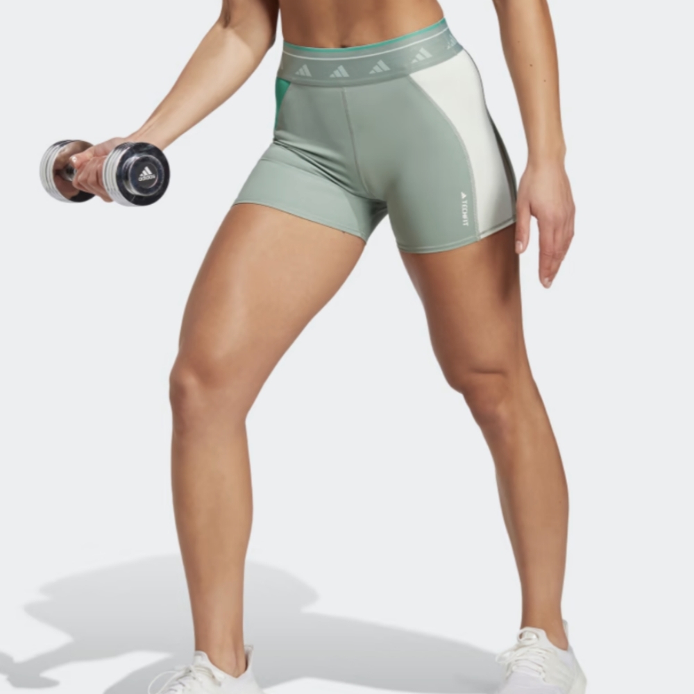 Adidas Techfit Colorblock Short Leggings Size Medium Silver Green